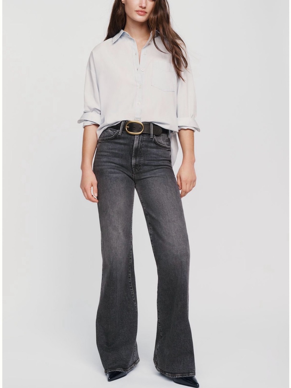 MOTHER Washed Black High-Rise Flare Jeans